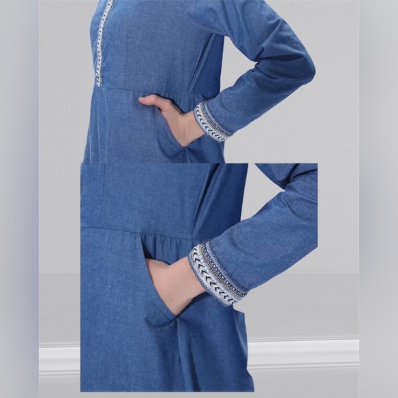 New denim maxi dress with long sleeves /kaftan/modest fashion - Picture 3 of 5